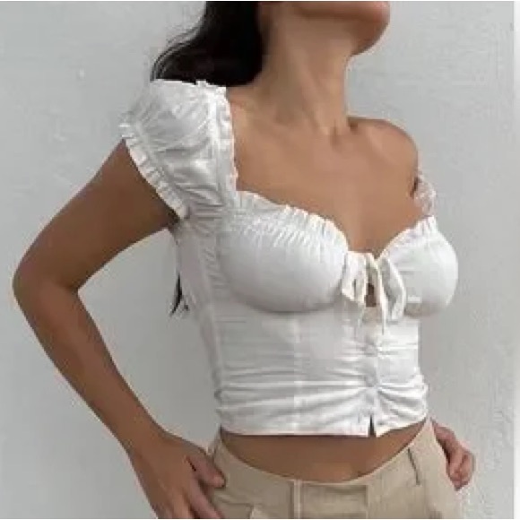 Light Blue Tie-Front Crop Top - Picture 8 of 12